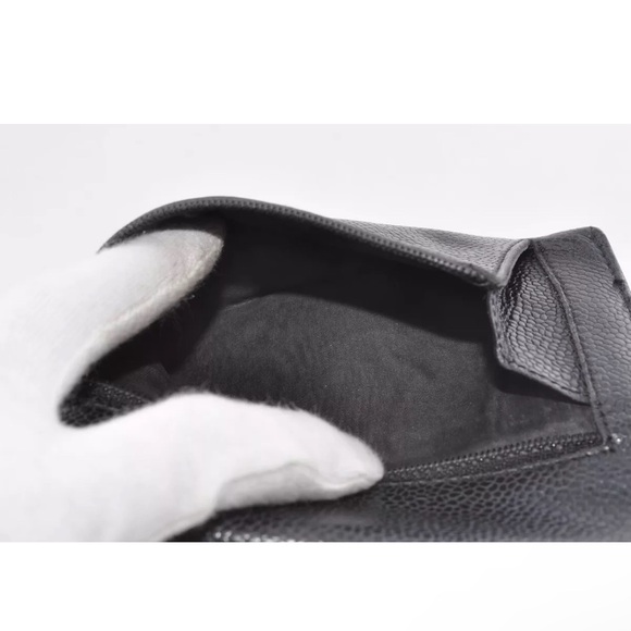 💎⭐️ Auth Chanel Caviar Skin Coco Mark Tri-Fold Wallet Leather Black ⭐️💎 - Picture 7 of 9
